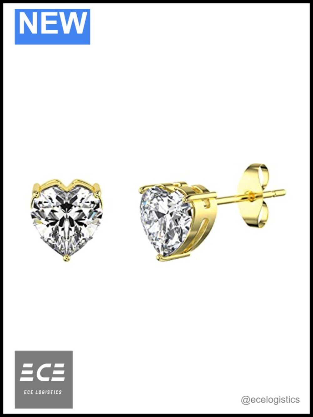 Moissanite Heart Stud Earrings S925 Sterling Silver Post 14K Gold Plated